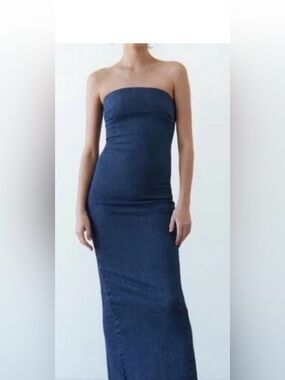 Zara Strapless Dark Blue Maxi Dress